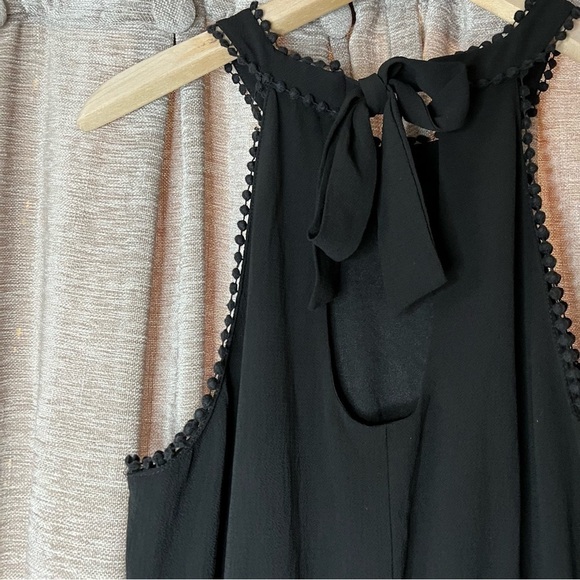 Black Pom Pom Trim Cinched Waist High-neck Romper Size Medium - Picture 12 of 15